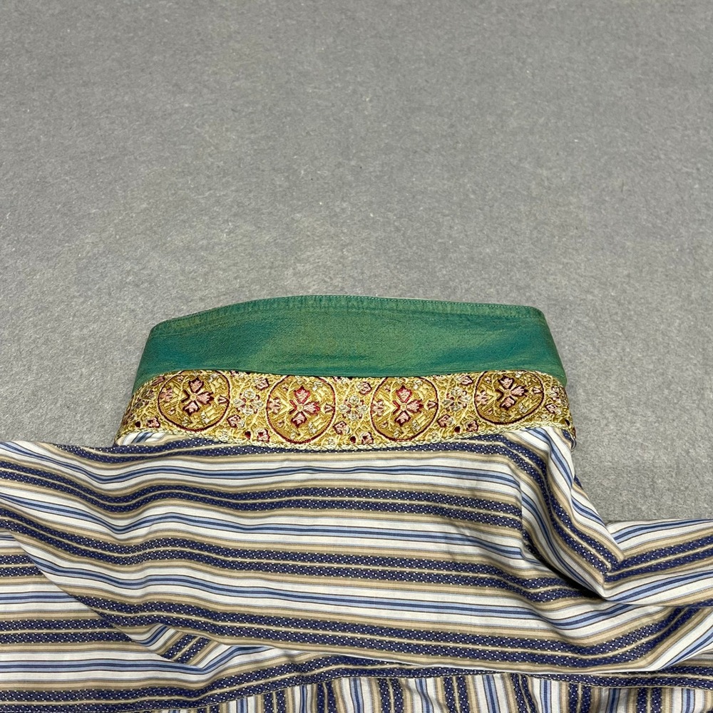 Robert Graham Shirt Mens Large Gray Striped Metallic Gold Embroidery Button Down - Picture 7 of 11